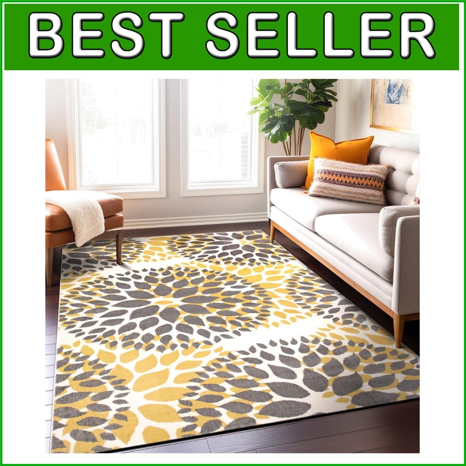 Elegant Yellow Floral Area Rug 5' x 7' - Soft, Durable, and Stylish Choice