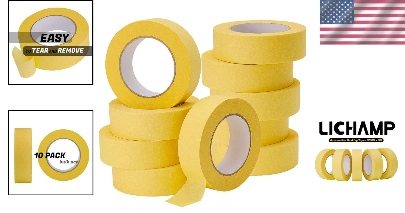High-Performance Yellow Masking Tape for Auto Body - 10 Rolls, 600 Total Yards