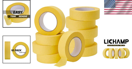 High-Performance Yellow Masking Tape for Auto Body - 10 Rolls, 600 Total Yards