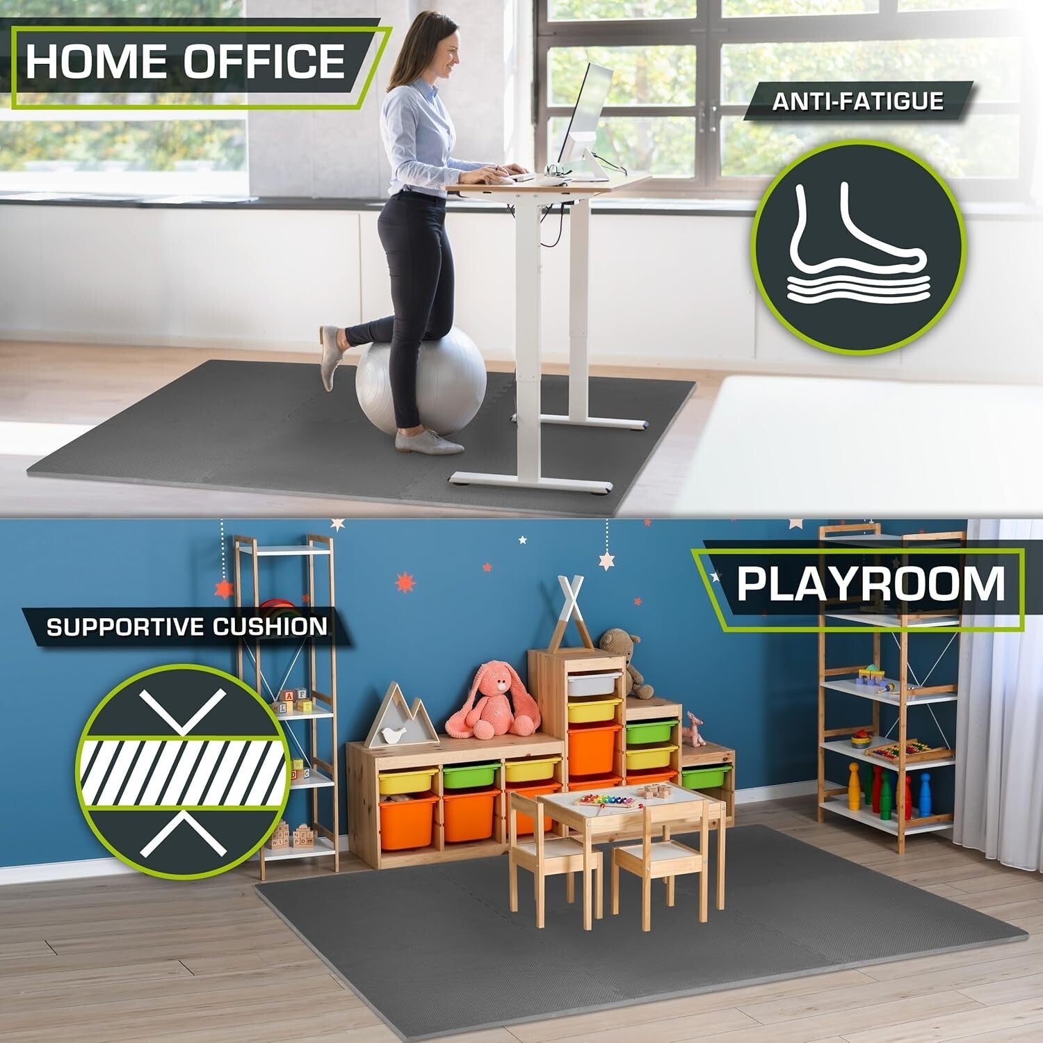 Cushioned 24 Tile Interlocking Exercise Mat - Protective Floor Covering in Blue