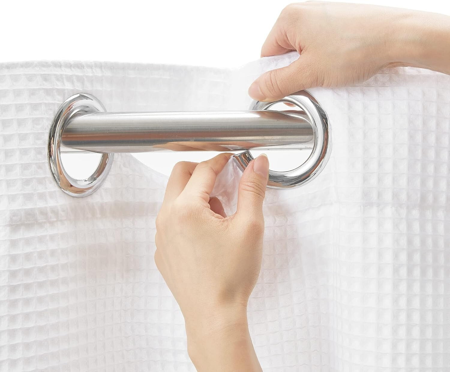 Elegant White Waffle Weave Shower Curtain Set - Machine Washable & No Hooks