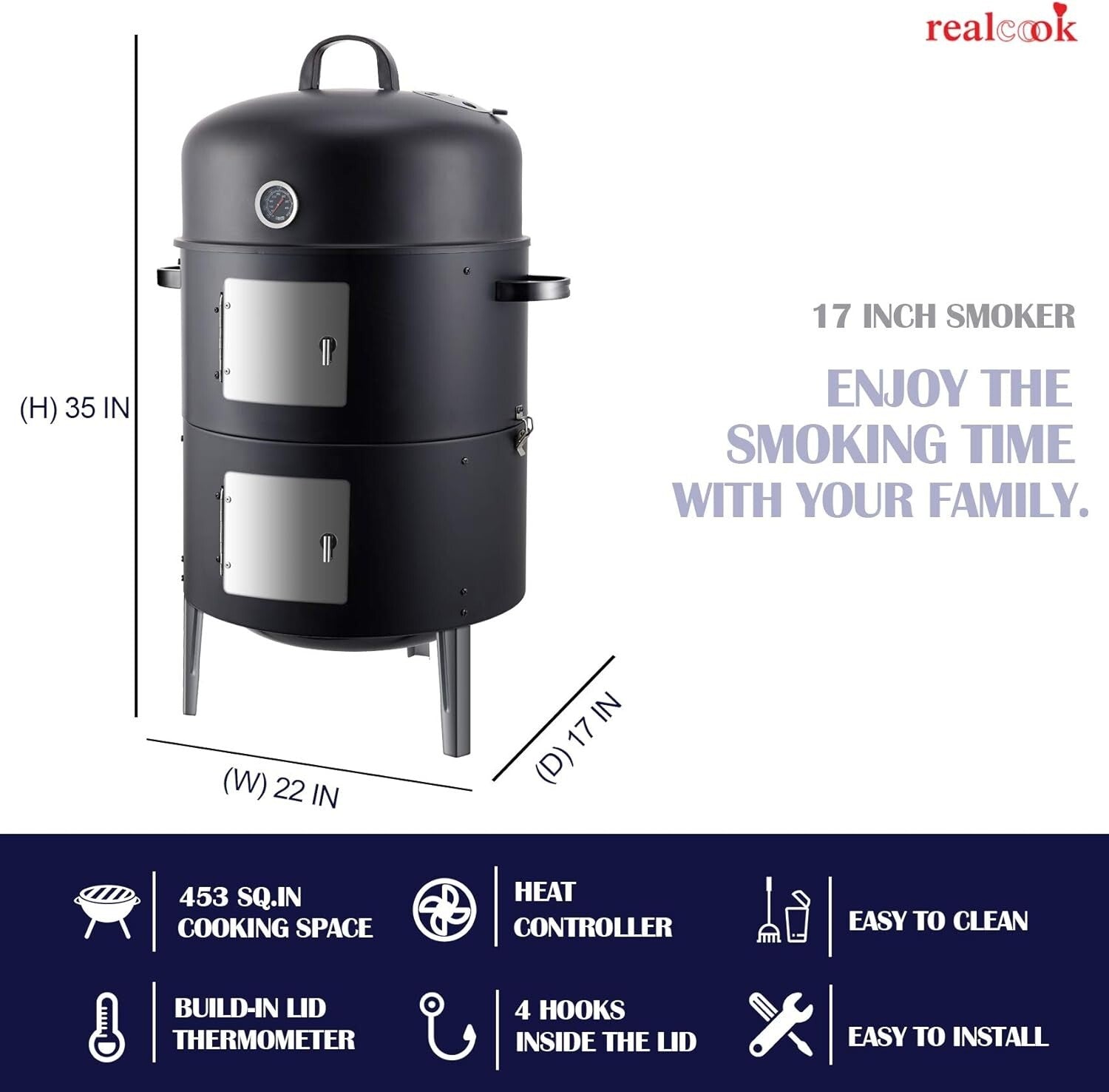 Dual Access 17 Inch Heavy-Duty Charcoal Smoker - Perfect for Every Grill Master