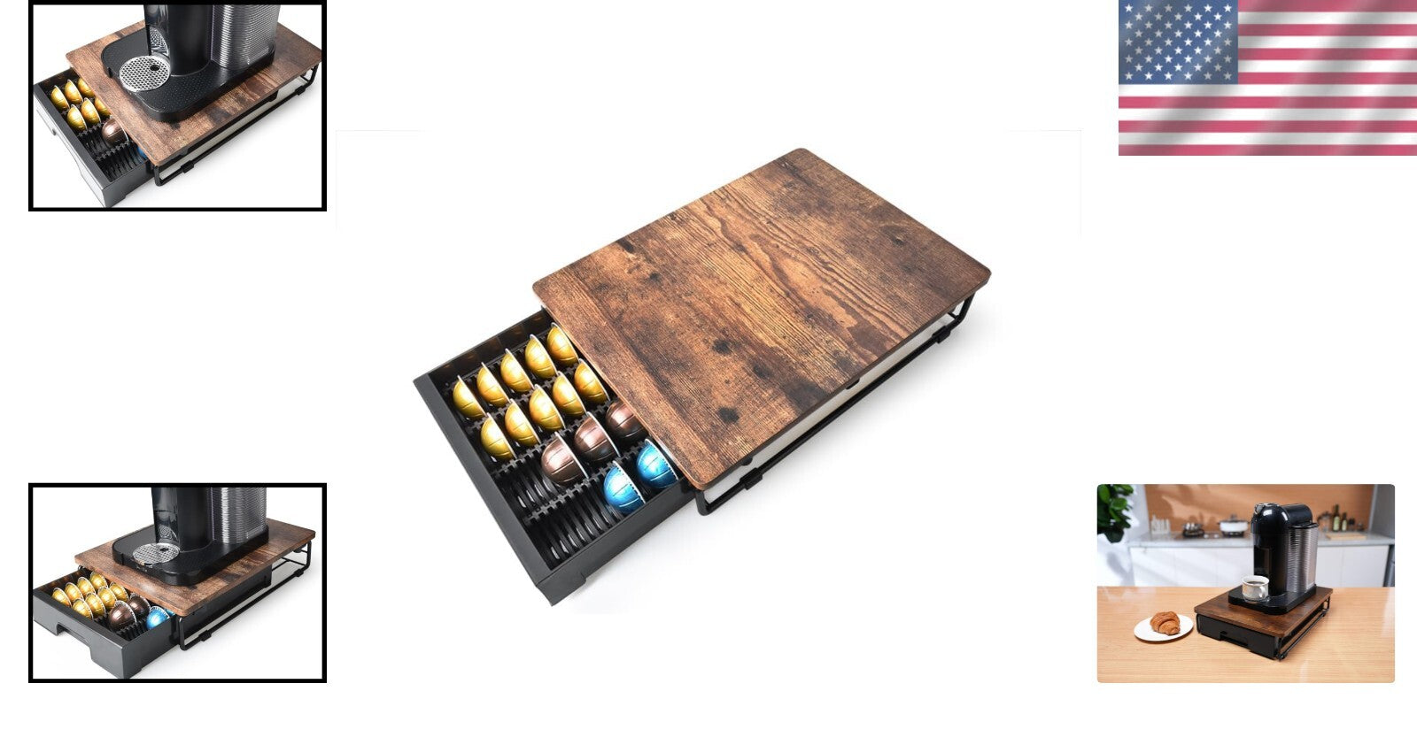 Elegant Coffee Pod Holder with Metal Frame - Fits 40 Big or 52 Small Capsules