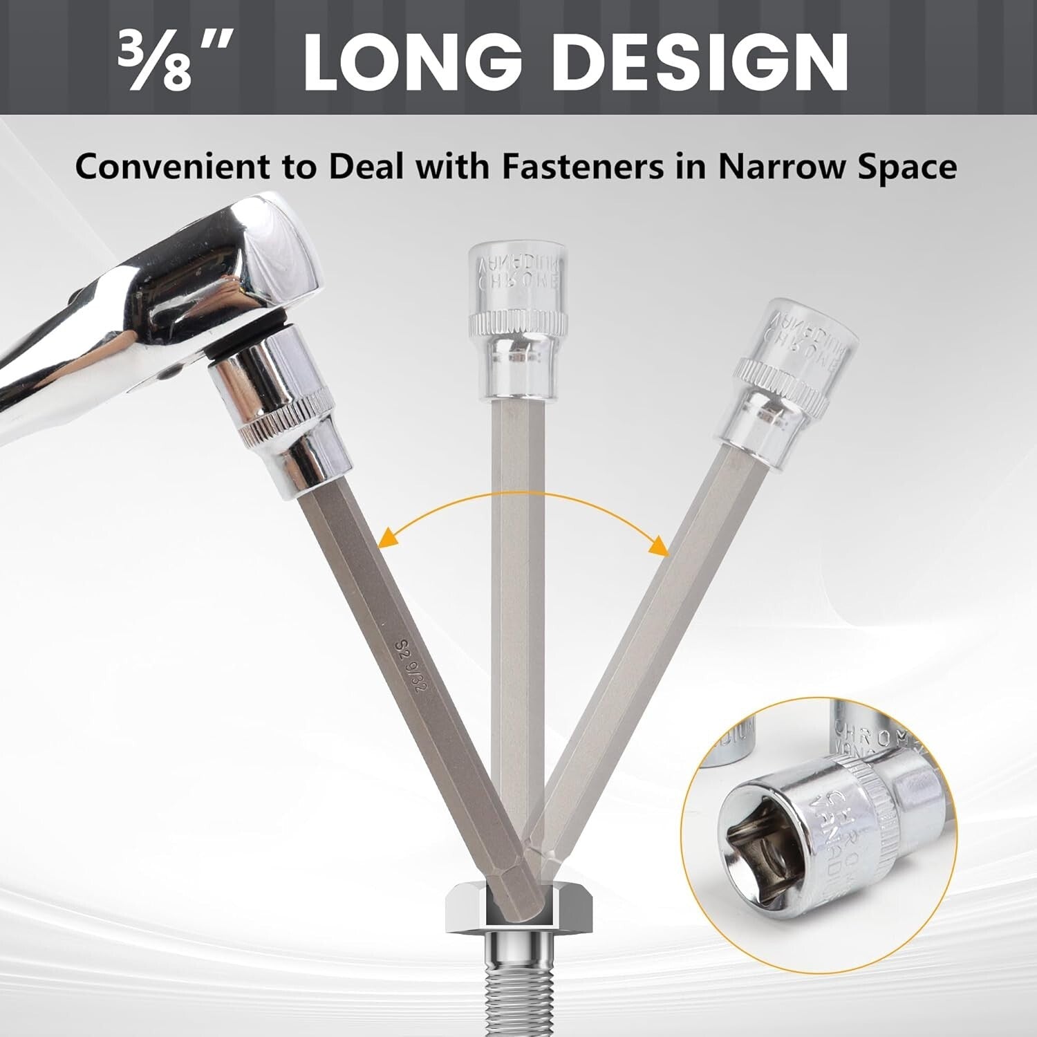 20PC Extra Long Allen Hex Socket Set - Chrome Vanadium Steel with Case