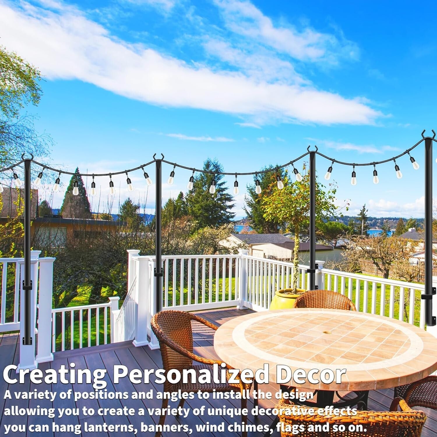 10 Pack Outdoor Hanging Light Poles - 5ft Metal Stakes for String Lights & Décor