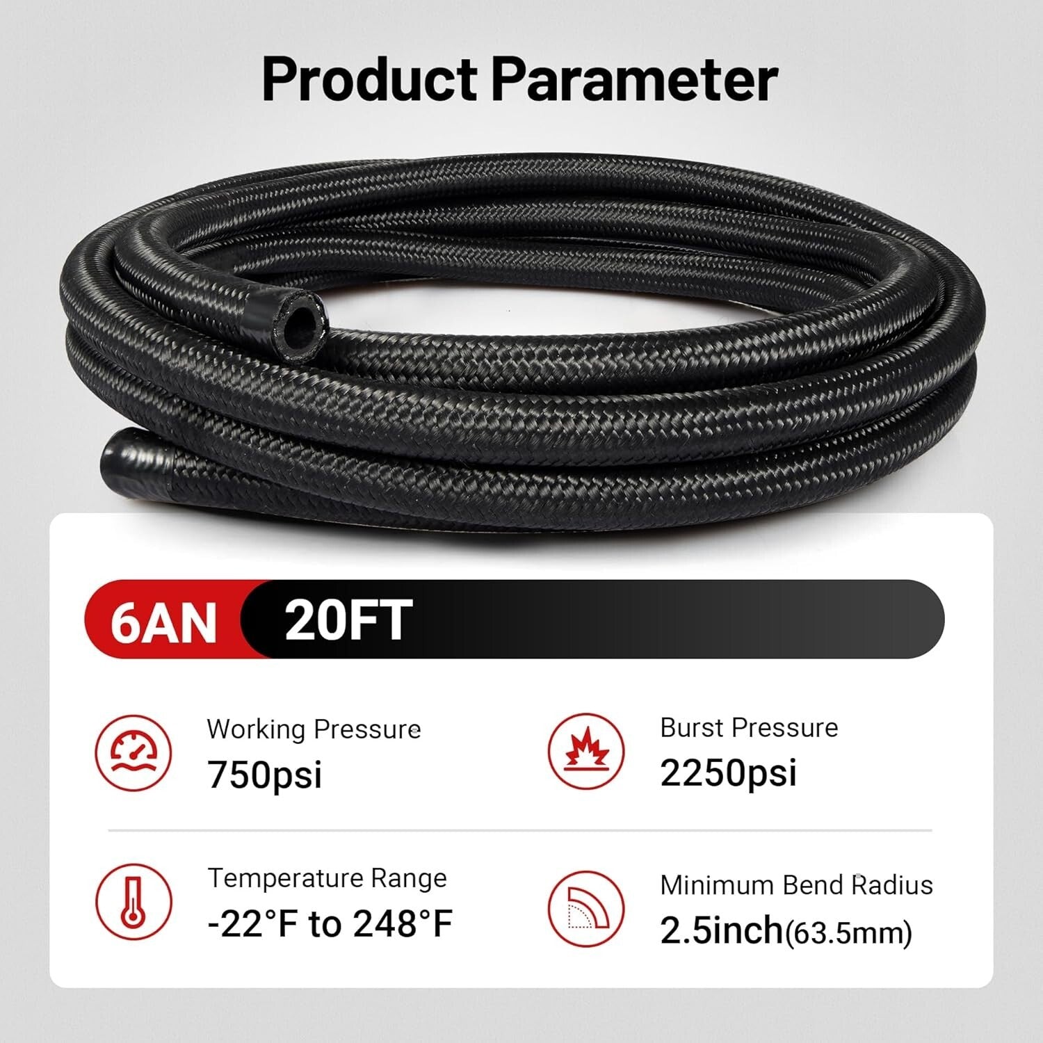 6AN Fuel Hose Kit - 20FT Nylon Braided Line with 10 Swivel Ends & Clamps - Black