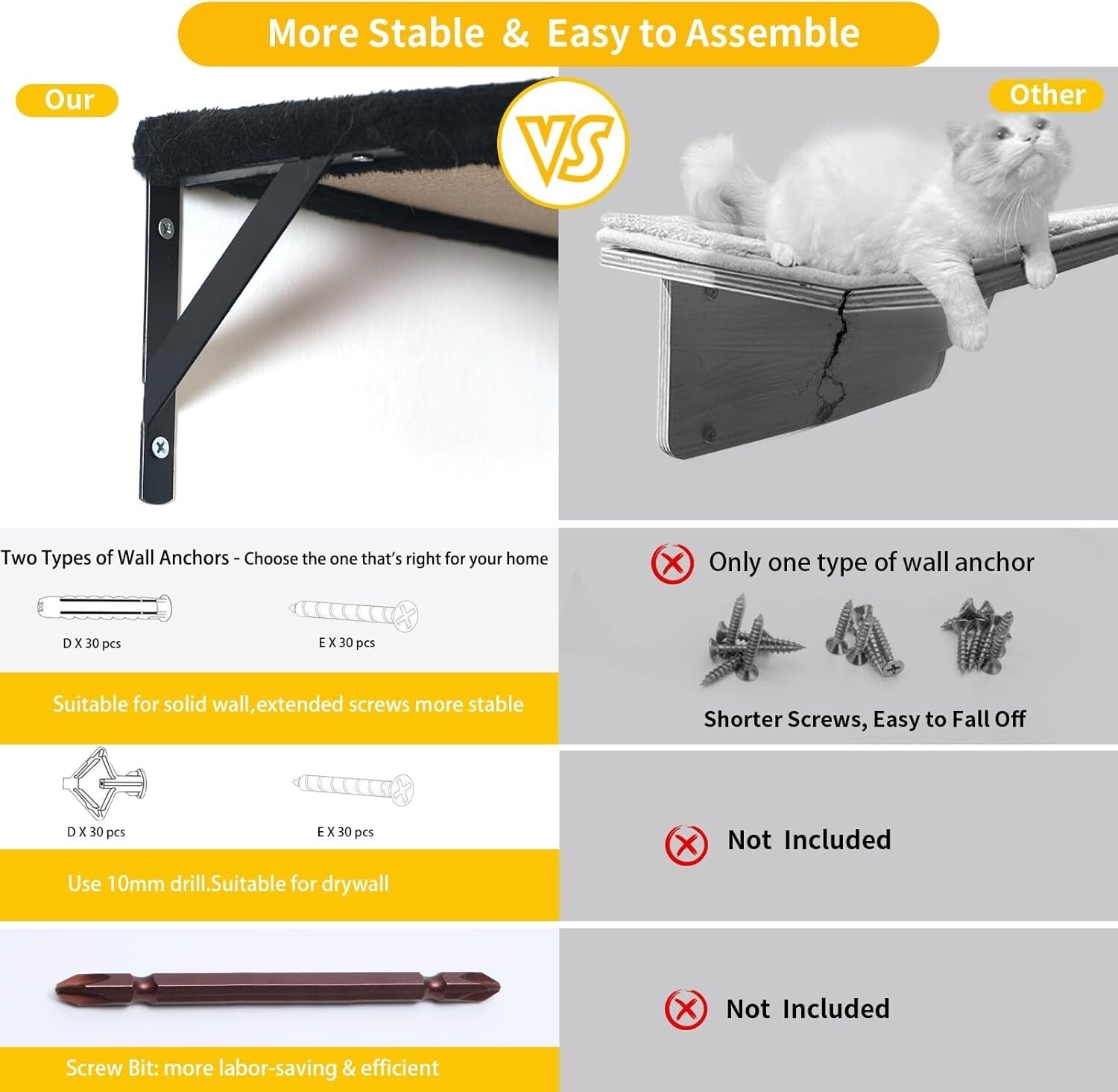 Durable Cat Wall Furniture - 5pcs Wooden Shelves, Bridge & Scratcher for Cats