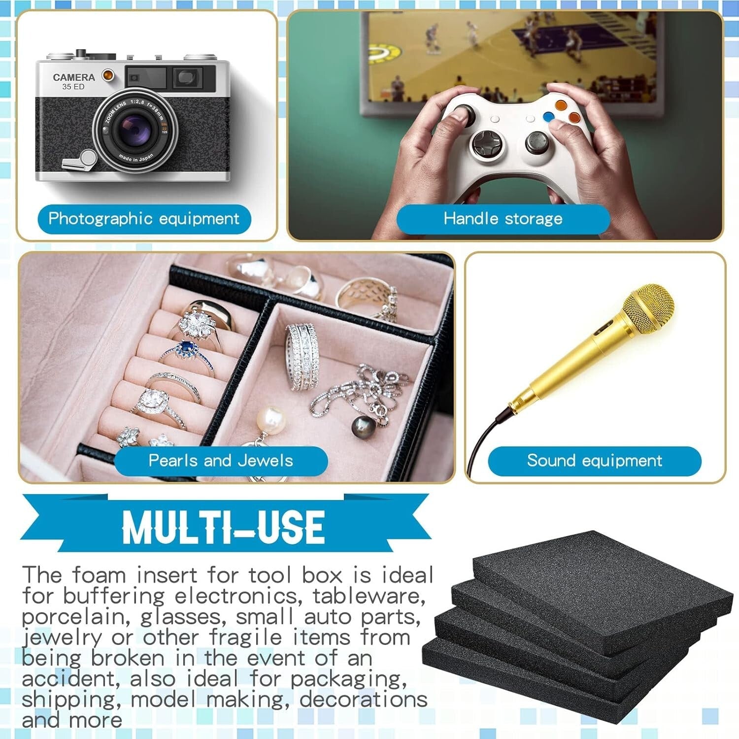 Versatile 4-Piece Polyurethane Foam Insert Set for Camera and Toolbox Protection