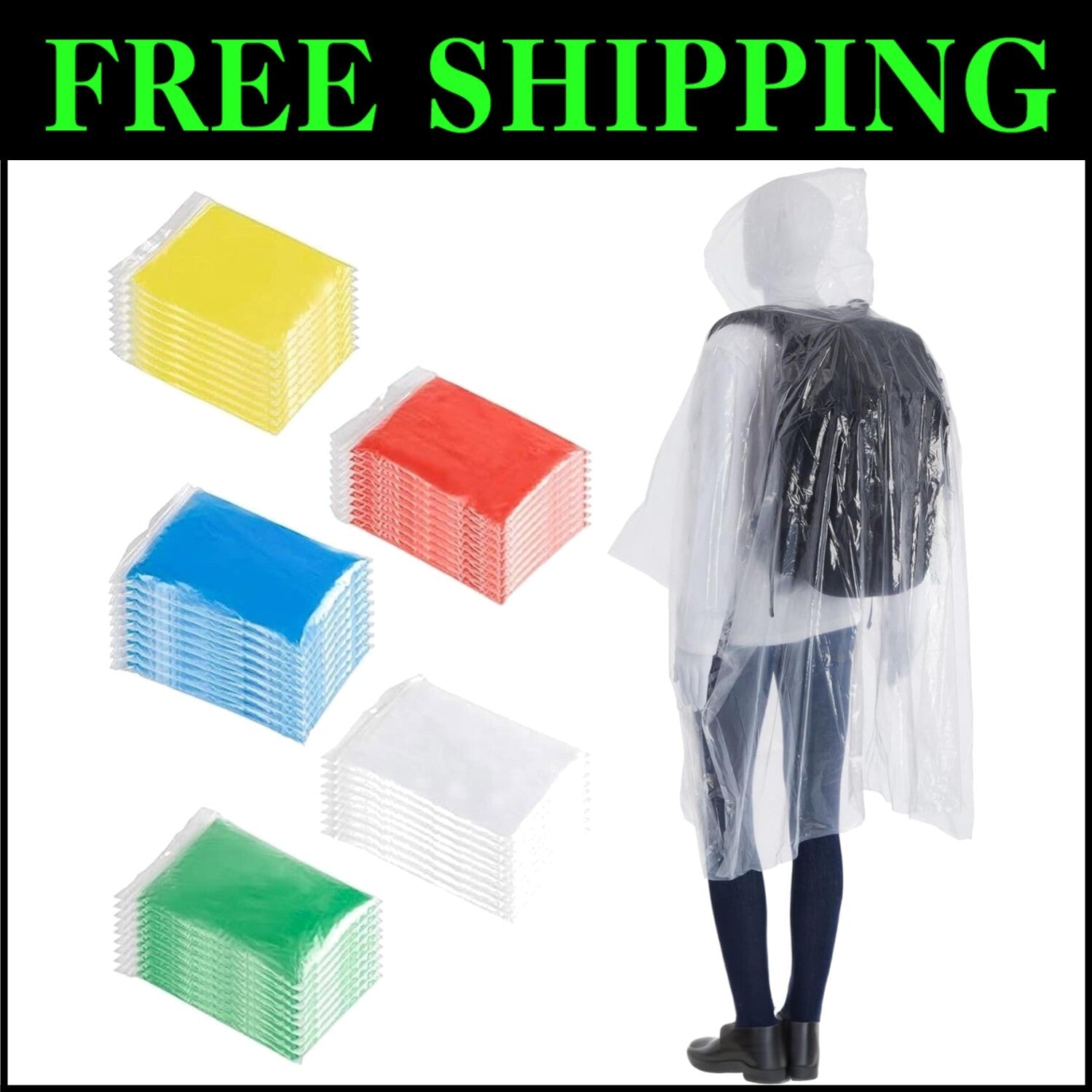 50 Pack Disposable Rainbow Rain Ponchos for Adults - Individually Wrapped