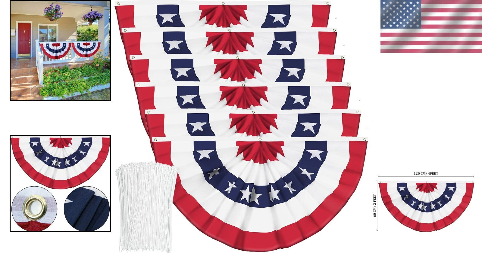 Durable Polyester American Fan Flag - Patriotic Half Banner for Indoors/Outdoors