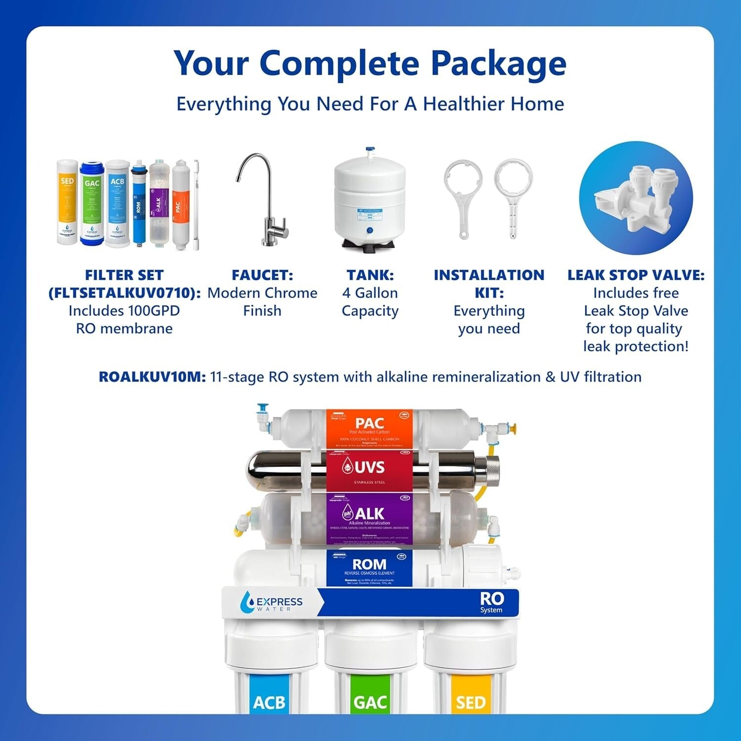 Compact RO Water Filtration System with UV & Alkaline Technology - 4 Gallon Tank