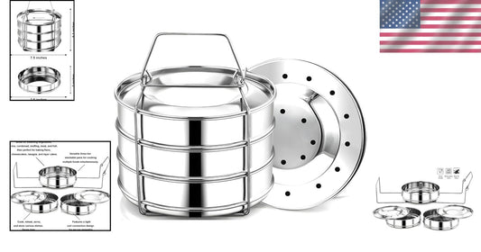 3 Tier Stackable Stainless Steel Insert Pans for 6 Qt Instant Pot Cooking