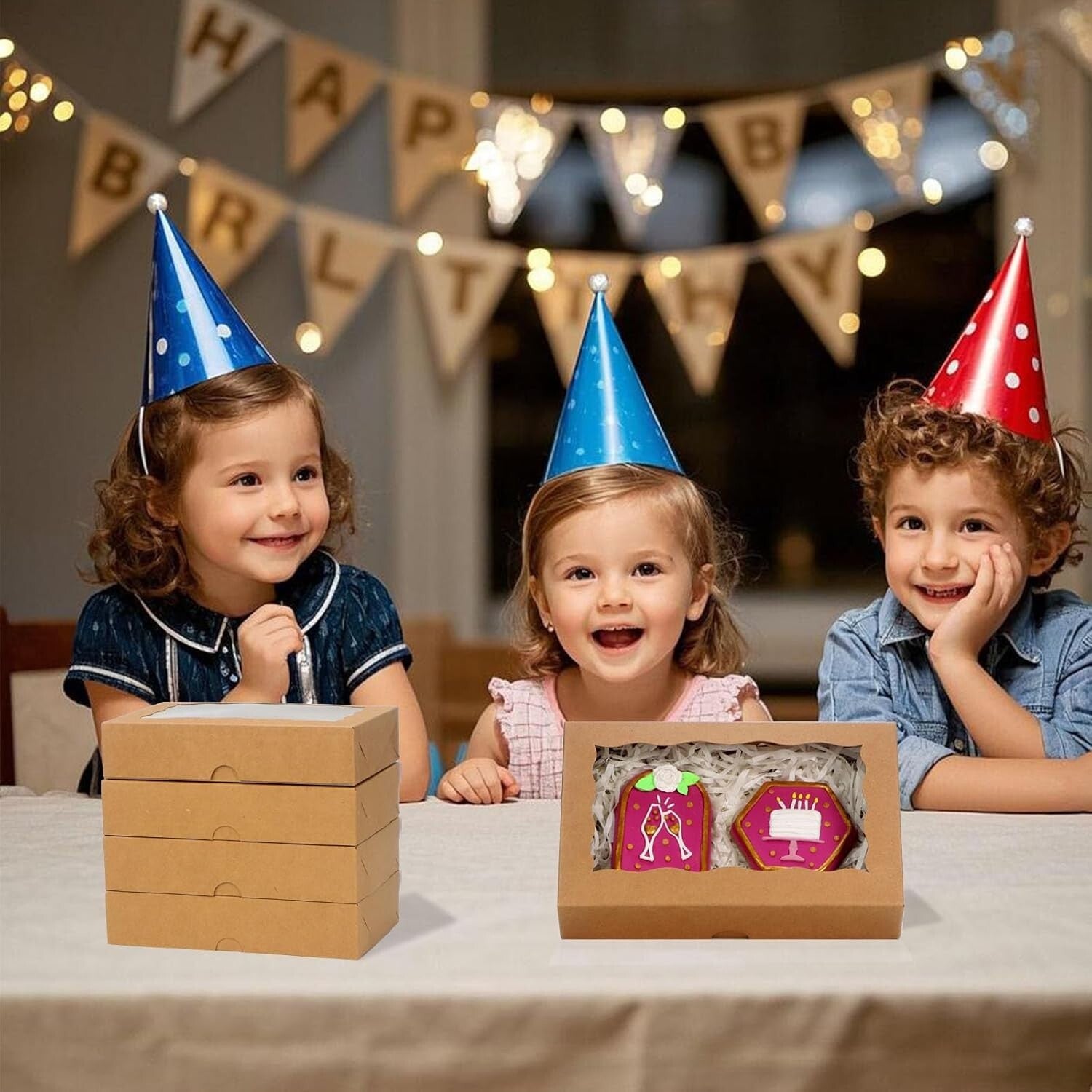 Chocolate & Macaron Bakery Boxes - 100 Pack Stylish with Clear Viewing Window