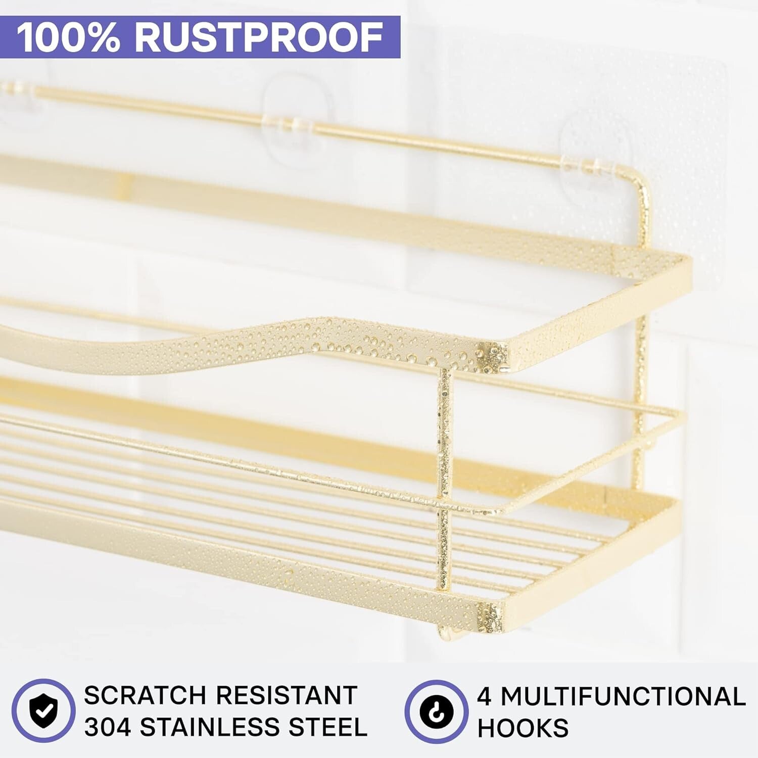 Elegant Gold Stainless Steel Self-Adhesive Shower Caddy - Wall Shelf Organizer