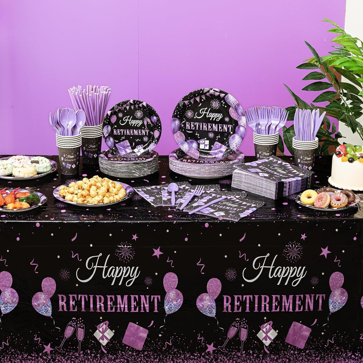 All-in-One 452-Piece Retirement Party Decorations - Classy Purple and Black Set