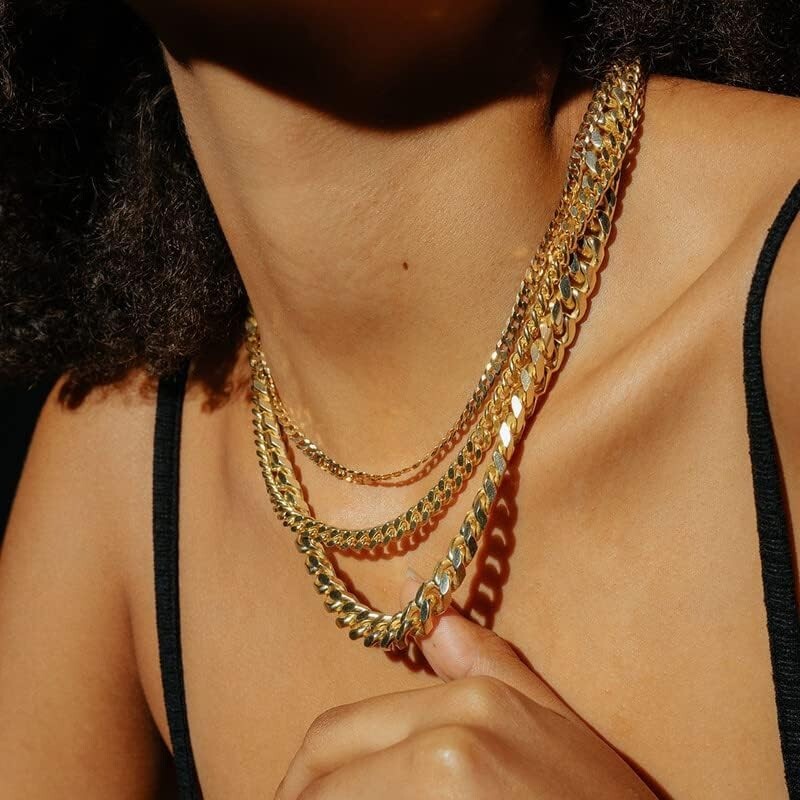 Durable Stainless Steel Cuban Link Chain Necklace - 18K Gold Plated Options