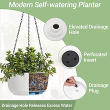 Load image into Gallery viewer, Modern White Hanging Flower Pots - 12 Inch Self-Watering Planters for Any Space