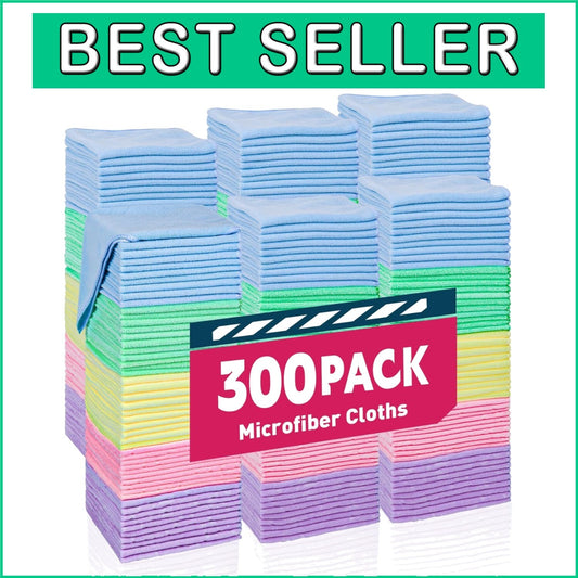 300 Pack Microfiber Cleaning Cloths - Eco-Friendly & Lint-Free Assorted Colors