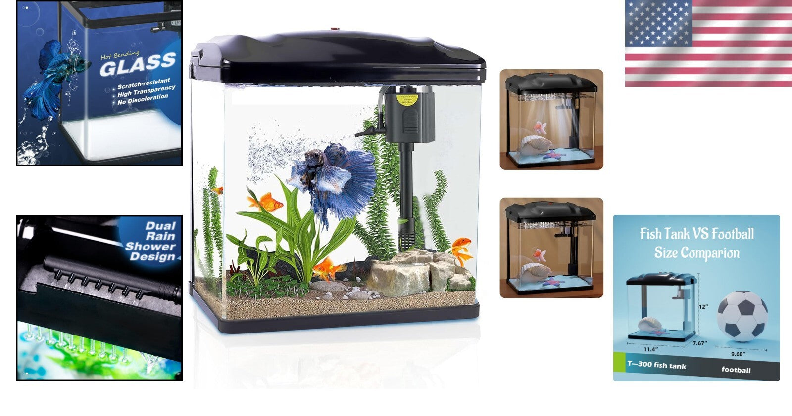 Elegant 4 Gallon Betta Fish Tank with Filter & LED Light - Starter Kit