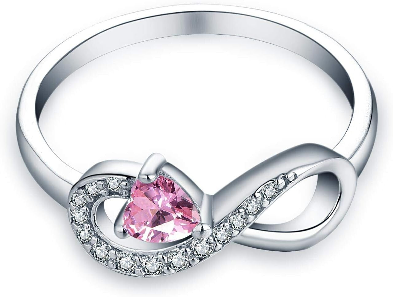 Elegant 925 Silver Infinity Heart Ring with Cubic Zirconia - Gift Box Included