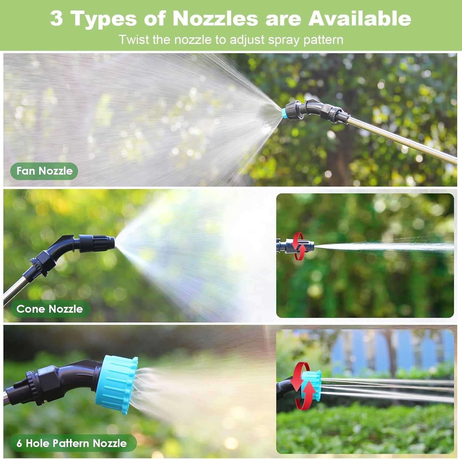 Durable 2-Gallon Garden Sprayer with Powerful Motor and 3 Easy-Change Nozzles