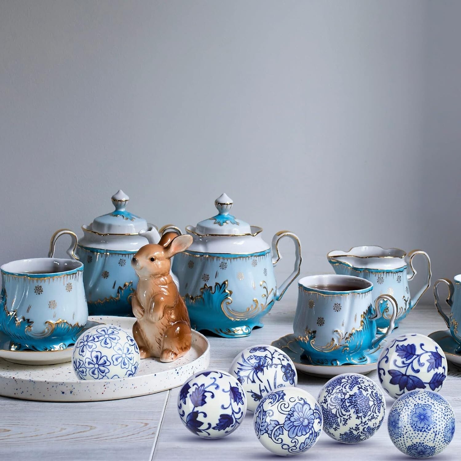 Versatile 9-Piece Set of Glazed Ceramic Balls for Farmhouse and Eclectic Styles