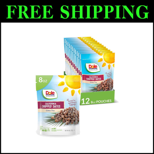 8 Oz California Chopped Dates - Healthy Snack Pack, Gluten-Free & Fiber-Packed