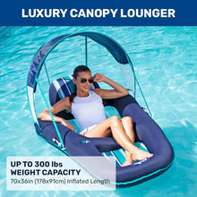 Load image into Gallery viewer, Oversized Comfort Pool Float - Inflatable with Headrest, Canopy &amp; Cup Holder