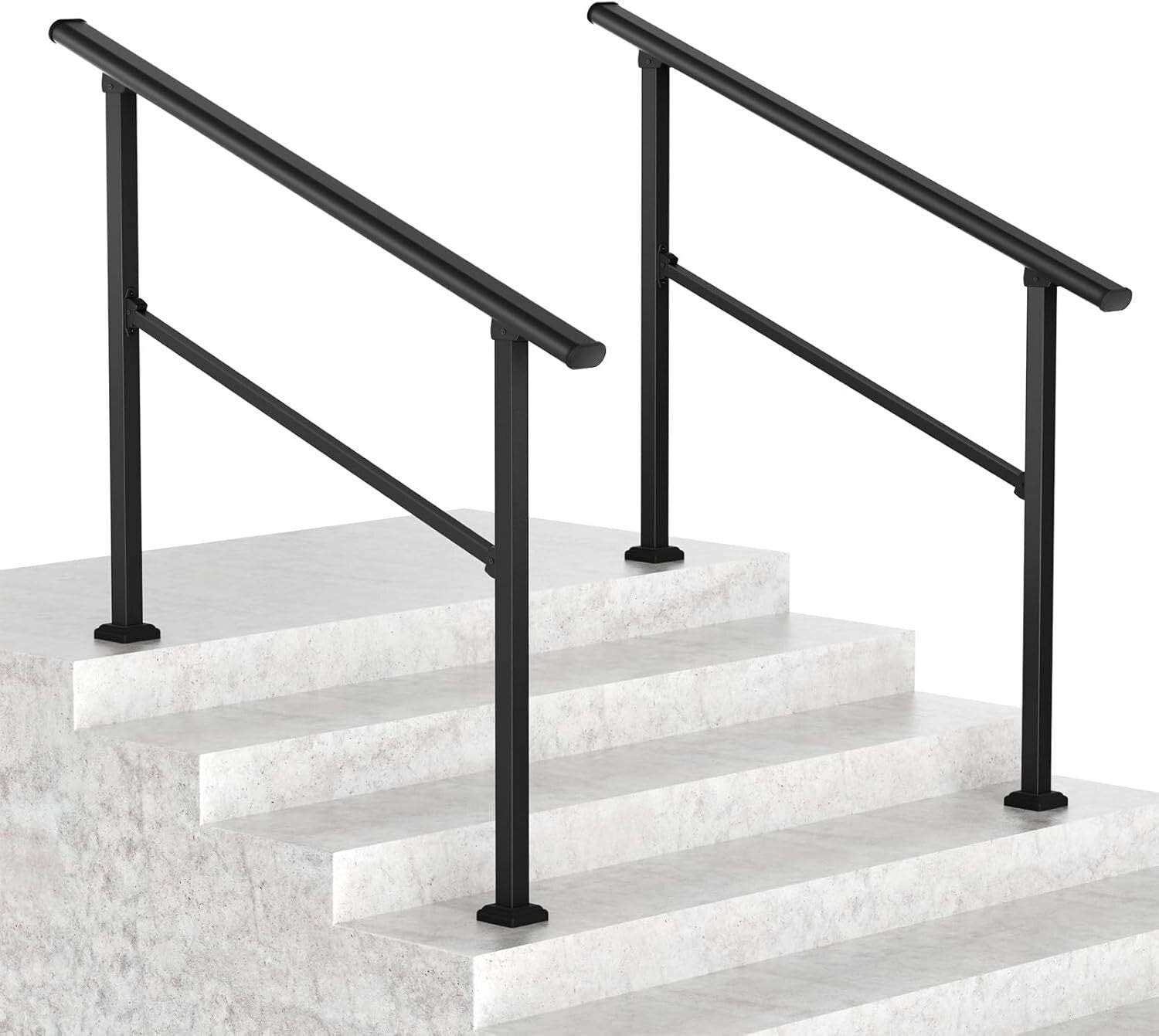 Elegant Black Wrought Iron Outdoor Handrails - 2 Pack for Easy Install Steps