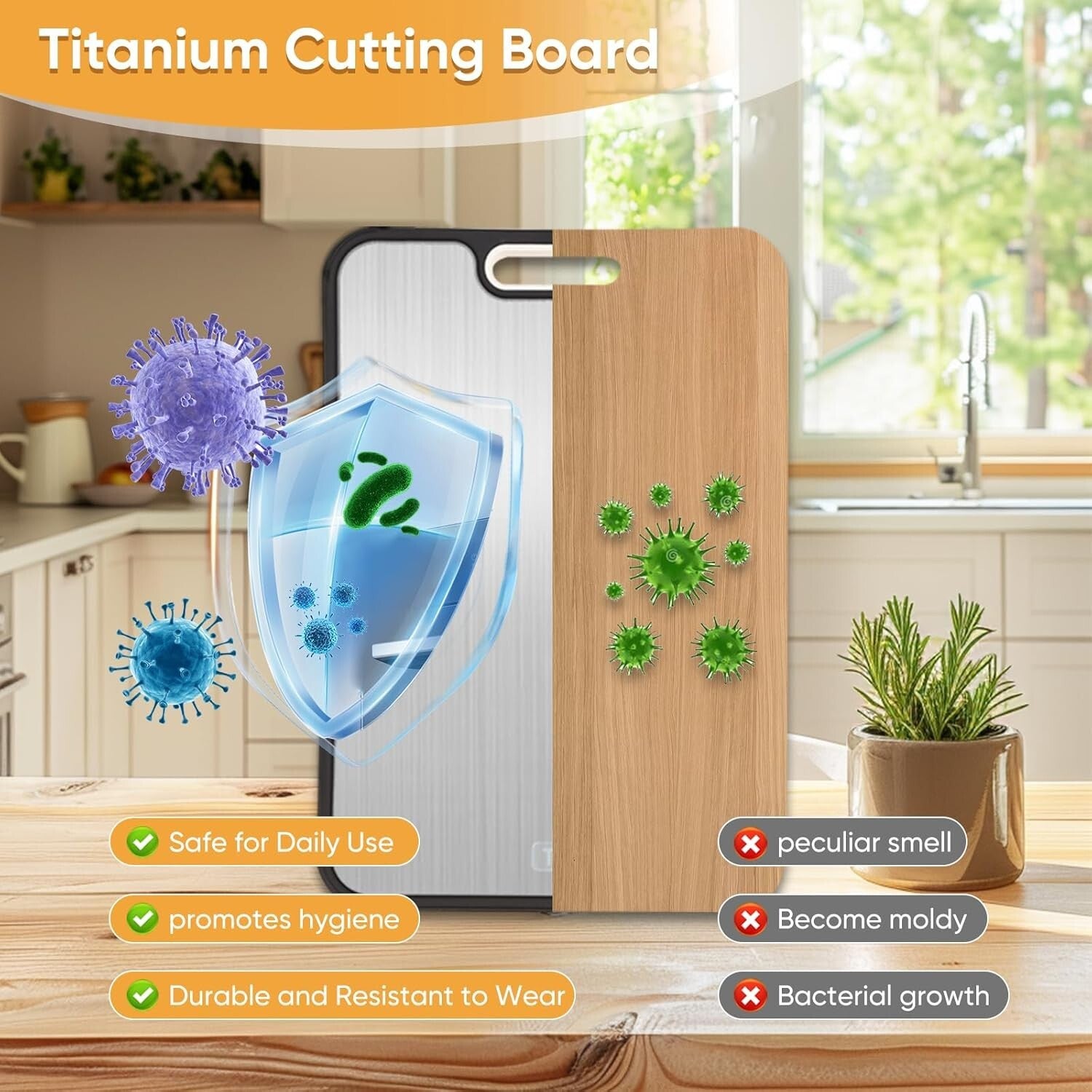 Large 15" GR2 Titanium Cutting Board with Built-in Juice Groove - Versatile Prep