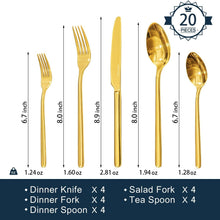Load image into Gallery viewer, Luxury Gold Silverware - 20-Piece Flatware Set, Dishwasher Safe &amp; Elegant Design