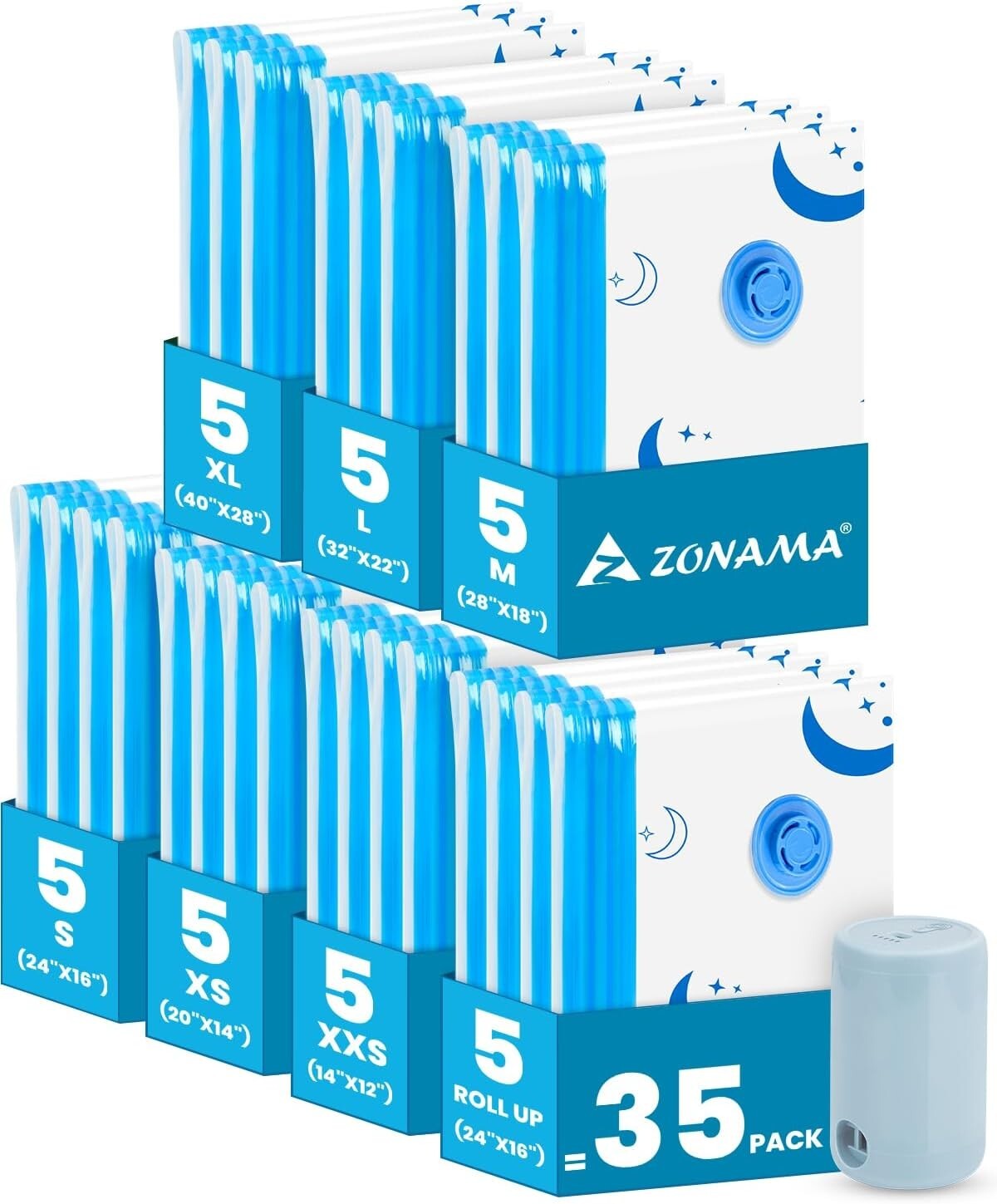 Durable 35 Pack Vacuum Storage Bags with Rechargeable Pump - Travel Essential