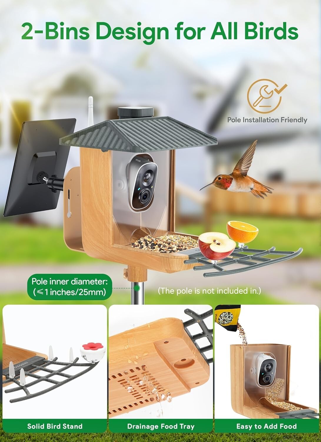 Dual-Bin Bird Feeder with Camera - Solar Powered, Weather Resistant, DIY Options
