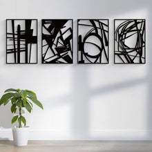 Load image into Gallery viewer, Elegant 3D Textured Black Metal Wall Sculptures - Modern Abstract Art Set of 4