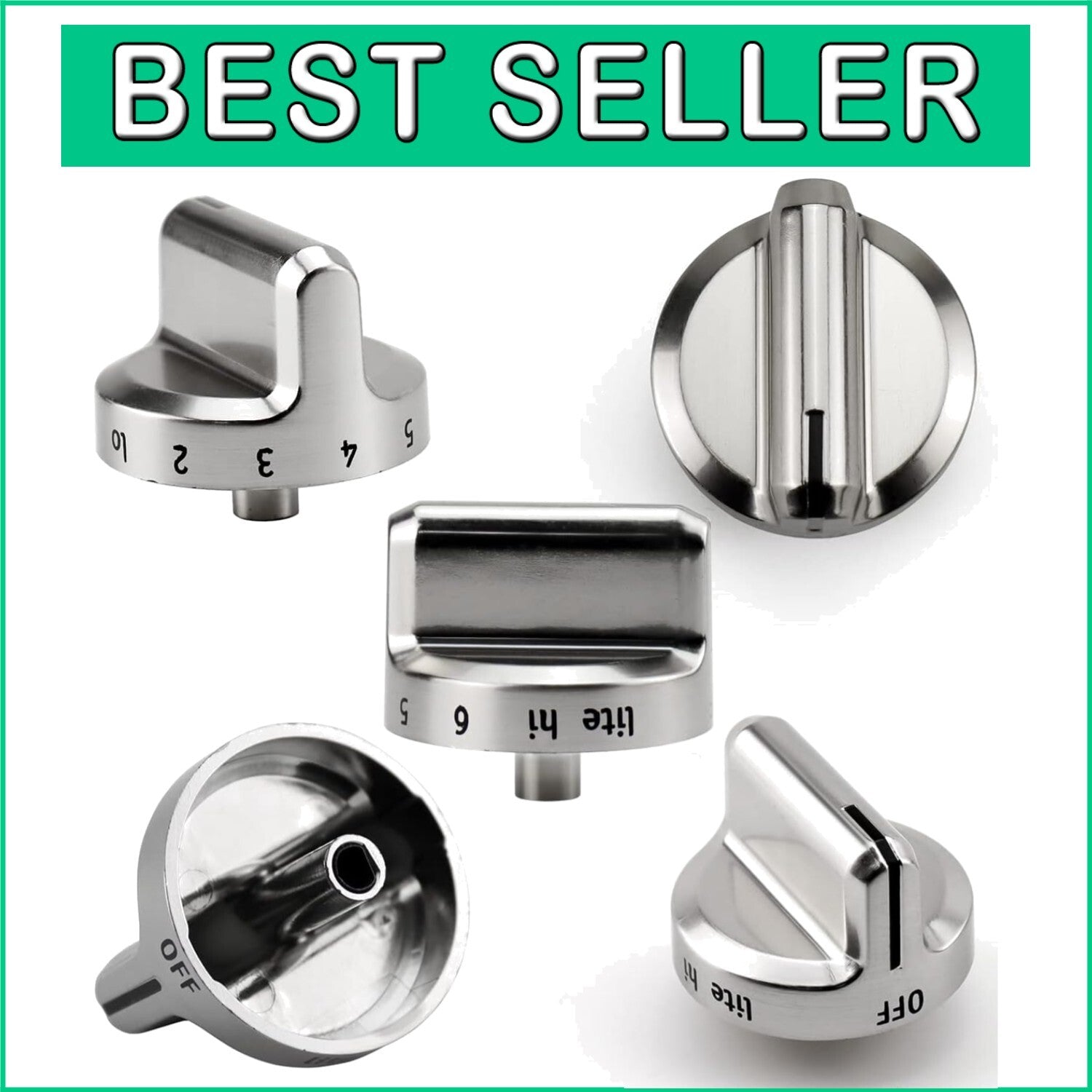 Easy Install 5-Pack Frigidaire Control Knobs - Silver Plastic D-Shaped Design