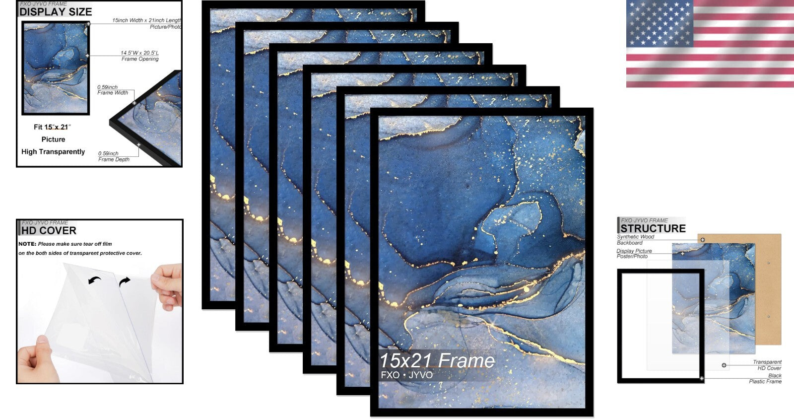 15x21 Rectangular Picture Frame Set of 6 - Modern Black Frames for Any Occasion