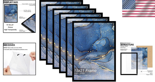 15x21 Rectangular Picture Frame Set of 6 - Modern Black Frames for Any Occasion