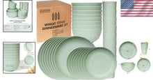 Load image into Gallery viewer, Stylish Solid Green Wheat Straw Dinnerware Set - 32 Pcs, Safe for Kids &amp; Picnics