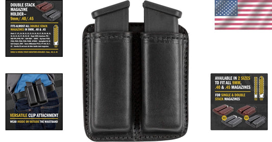Durable Bullhide Leather Double Mag Pouch – Fits Most Double & Single Stack Mags