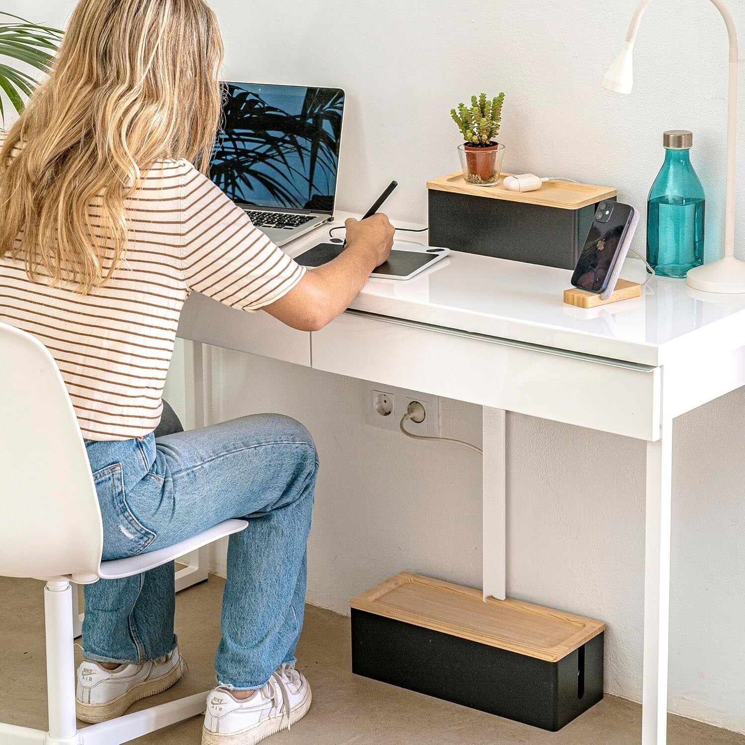 Large and Medium Wood Cord Organizers - Hide Wires with Rustic Elegance