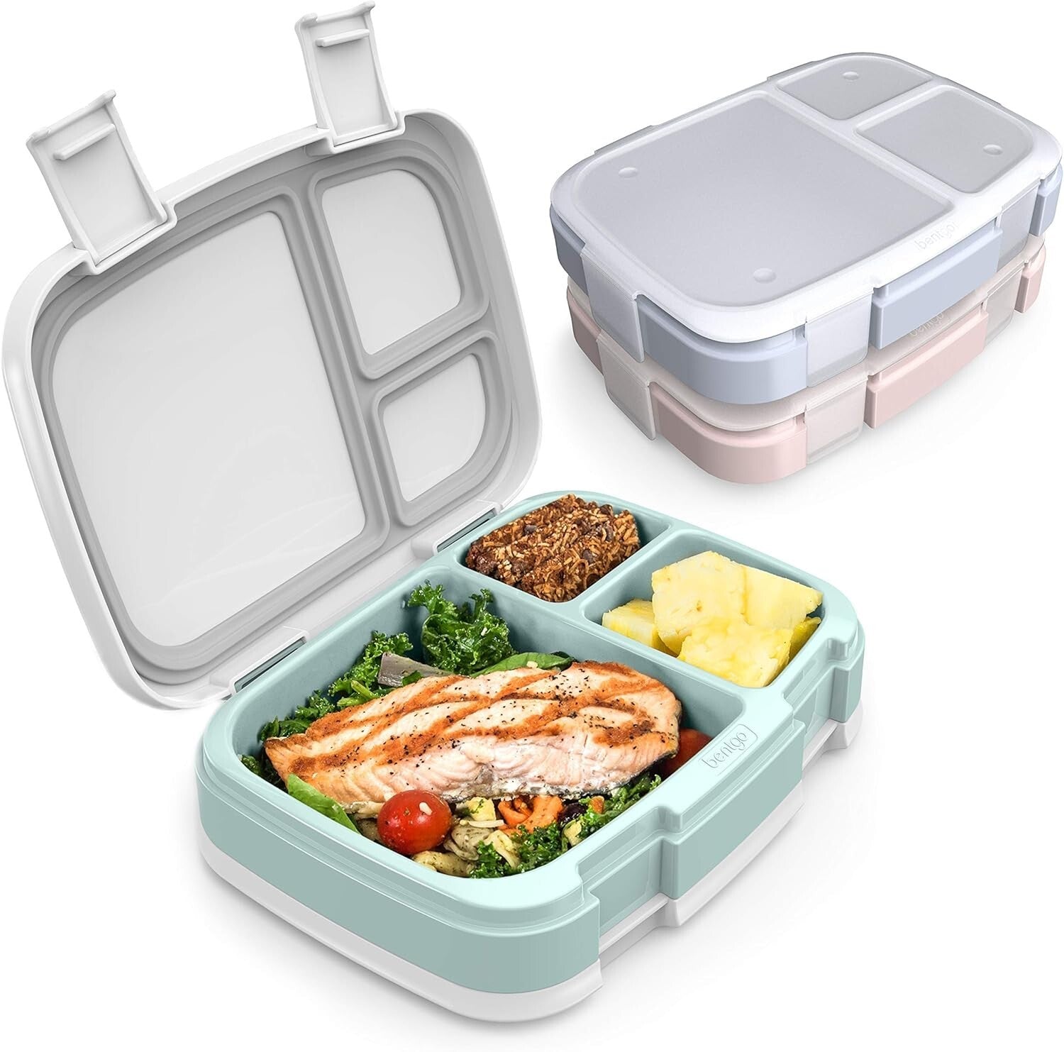 Eco-Friendly Lunch Box Set - 3 Compartments for Balanced Meal Prep - Aqua Color