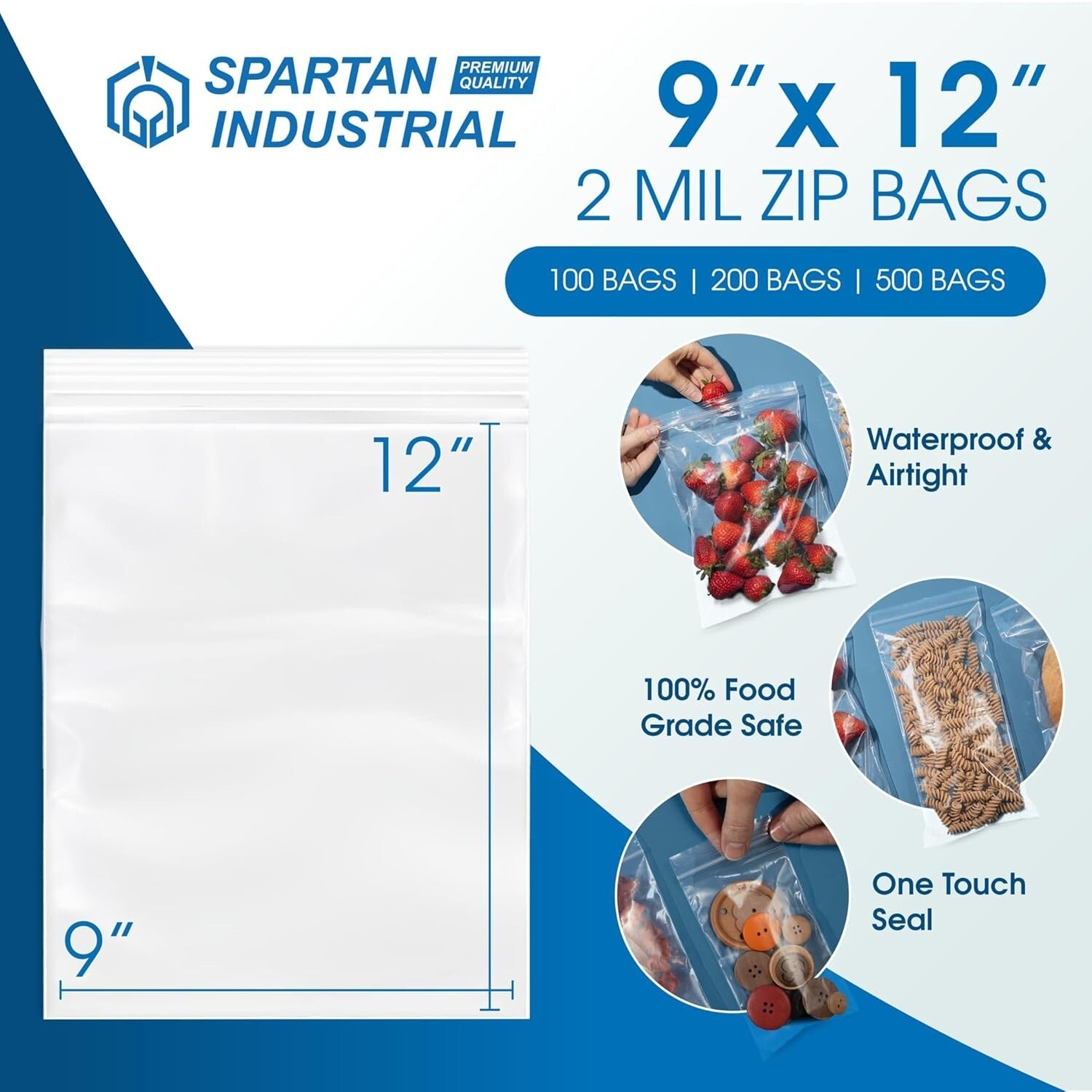 500 Count 9" X 12" Clear Zip Bags - Durable 2 Mil Reclosable Poly Pouches