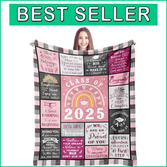 Multipurpose Pink Graduation Blanket 60x50 - Ideal Gift for Women Graduates 2025