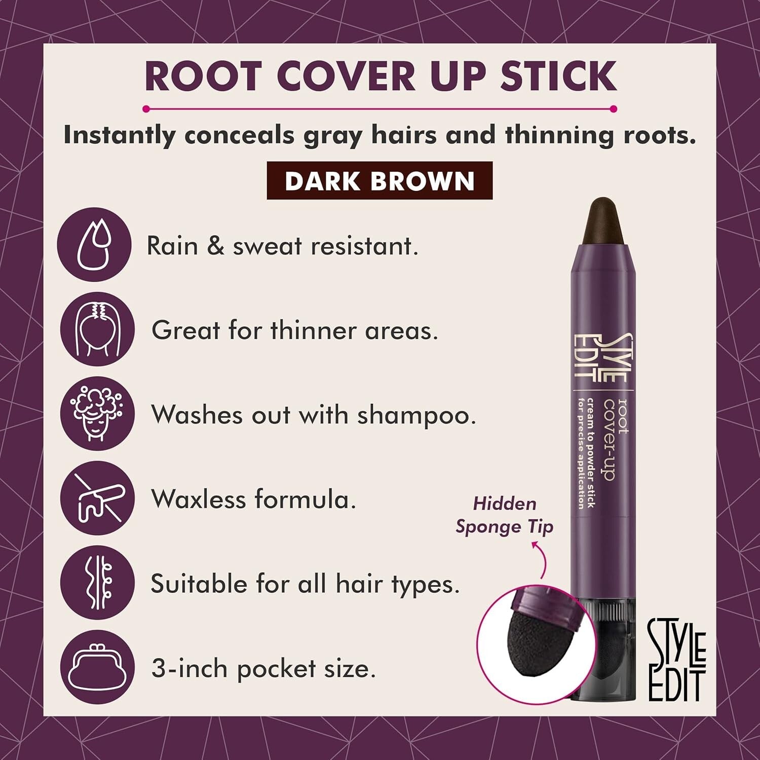Precision Sponge Tip Dark Brown Hair Root Touch Up Stick for Fast Coverage