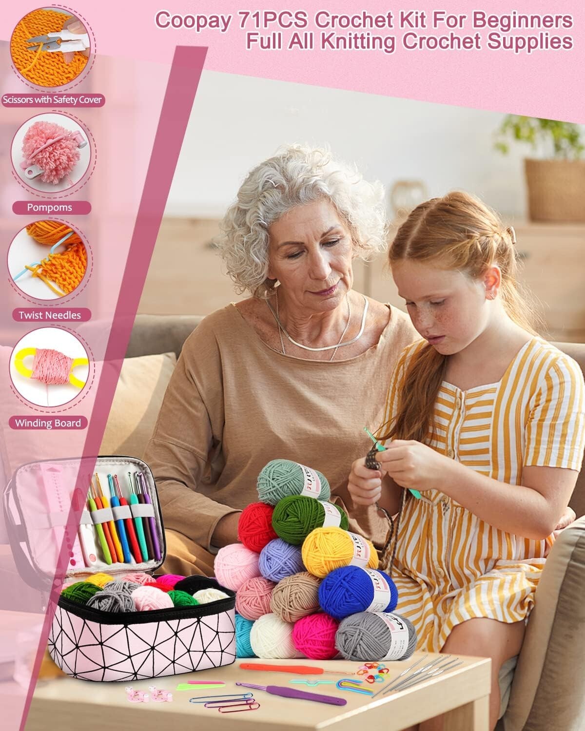 All-in-One Crochet Kit for Kids & Adults - 71 Pieces for Creative Projects
