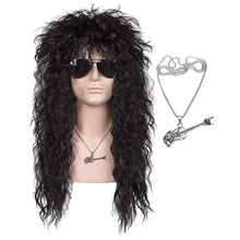 Load image into Gallery viewer, Alluring Long Black Wig with 80s Vibe - Heat-Resistant with Necklace Included