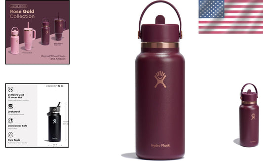 Black Cherry Rose Gold Insulated Water Bottle - 24 Hours of Cold Refreshment
