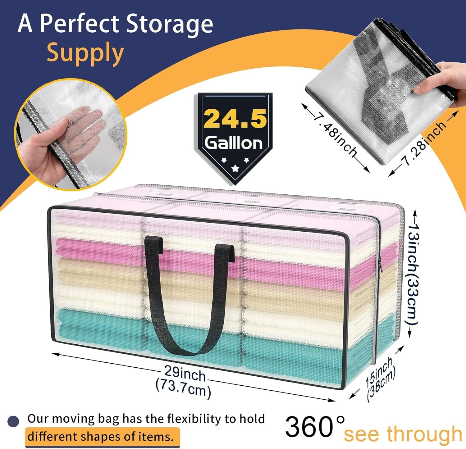 Reinforced Clear Zipper Storage Bags - 2 Pack Extra Large for Home & College Use
