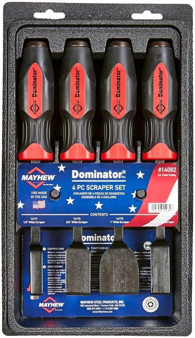 Dominator 4-Piece Ergonomic Scraper Set - Versatile Hand Tools for Gasket & R...