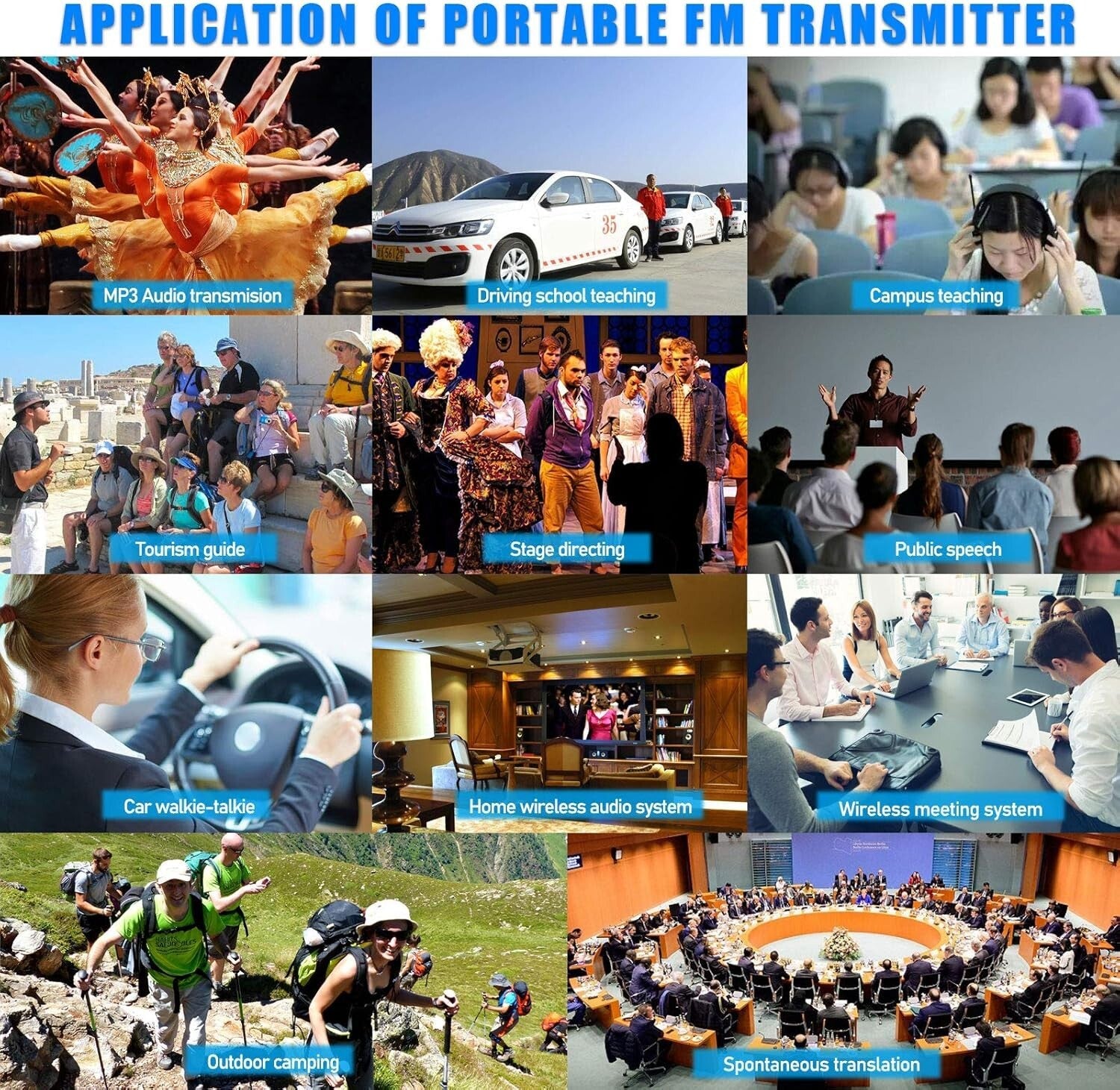 Stereo Wireless FM Transmitter - Supports AUX & TF Card, Ideal for Presentations